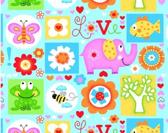 Flannel Animals Butterflies Bugs Flowers Elephants Kid Blue AE Nathan Comfy Prints Cotton Flannel Fabric Print by the Yard (1046-11) D282.35