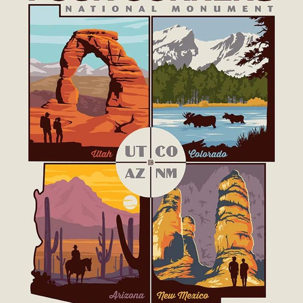 36" X 44" Panel Four Corners National Monument United States Travel Destinations Cotton Fabric Panel (P10167-Four) D471.61