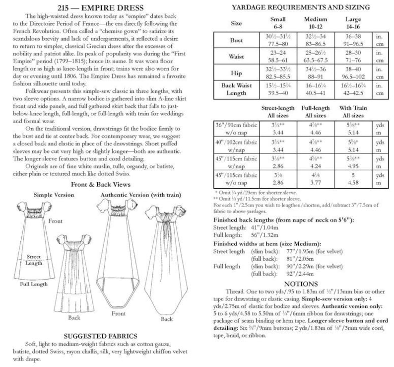 Folkwear Empire Dress 215 Ladies Empirewaist Gown Frock Etsy