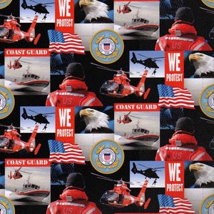 Cotton United States of America USA Coast Guard Military Cotton Fabric Print by the Yard (1021cg) D562.08 Official License Sykel Enterprises
