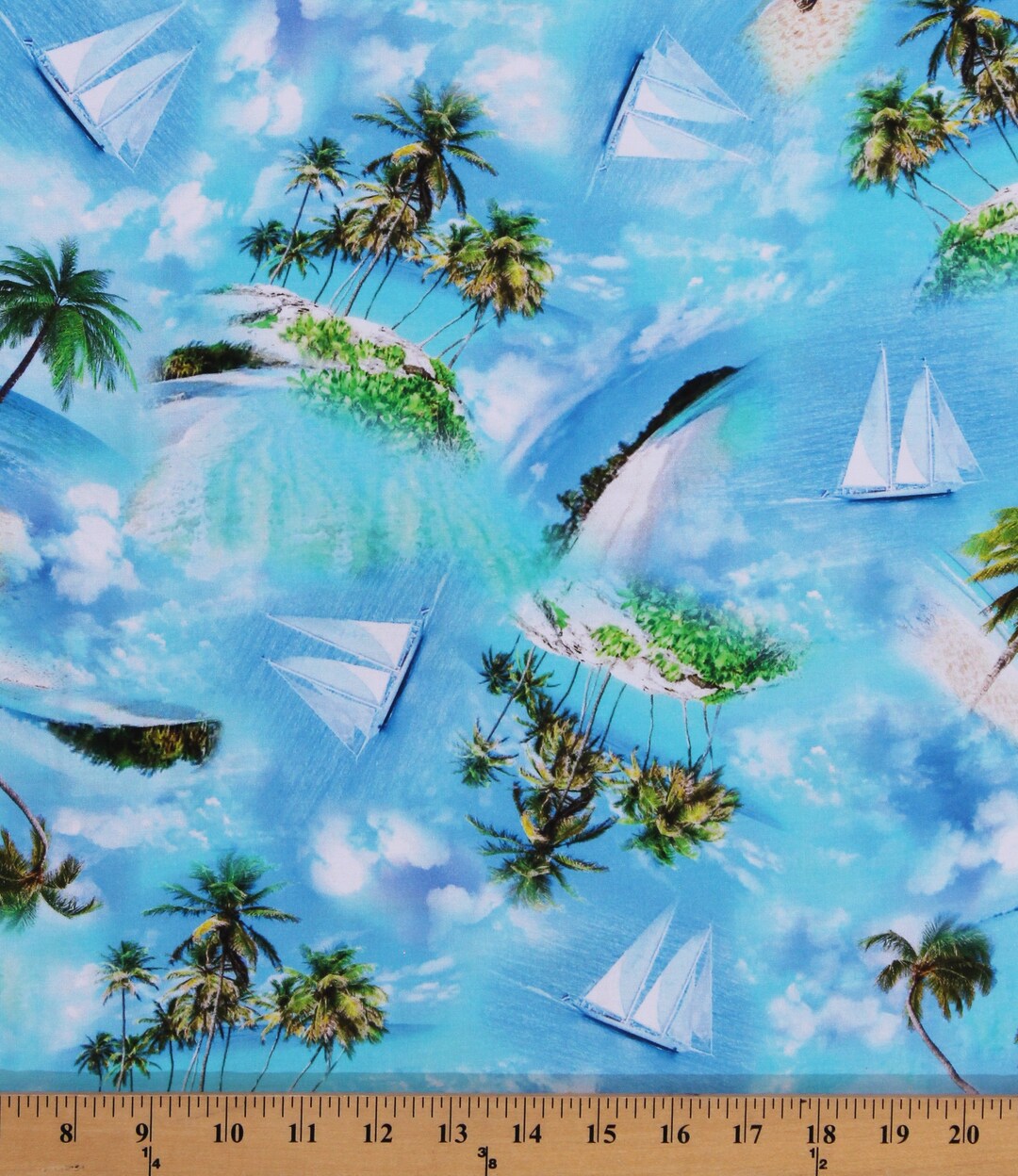 Cotton Palm Trees Sailboats Summer Vacation Island Breeze Sky - Etsy