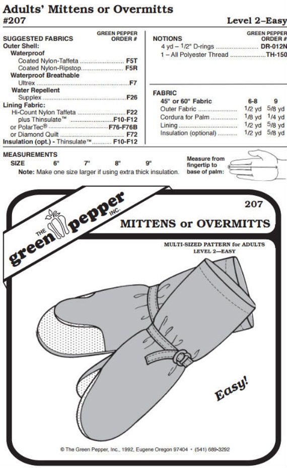 Adult Overmitts or Insulated Mittens Pattern - 207 - The Green Pepper Patterns Adult Overmitts or Insulated Mittens Pattern - 207 - The Green Pepper Patterns