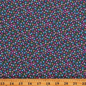 Cotton Flowers Tiny Small Scale Multi-Color Floral on Navy Calico-Look Floral Cache Cotton Fabric Print by the Yard (1649-28885-N) D143.14
