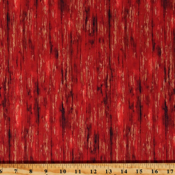 Cotton Red Woodgrain Wooden Panels Boards Rolling Hills Cotton Fabric Print by the Yard (WOOD-CD2913-RED) D364.57