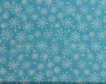 Cotton Batik Snowflakes Christmas Holidays Seasonal Four Season Winter Turquoise Batik Cotton Fabric Print by the Yard (D176.50)