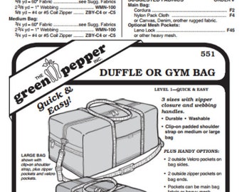 Duffle or Gym Bag Pack Carry-All Luggage Bag #551 Sewing Pattern (Pattern Only) gp551