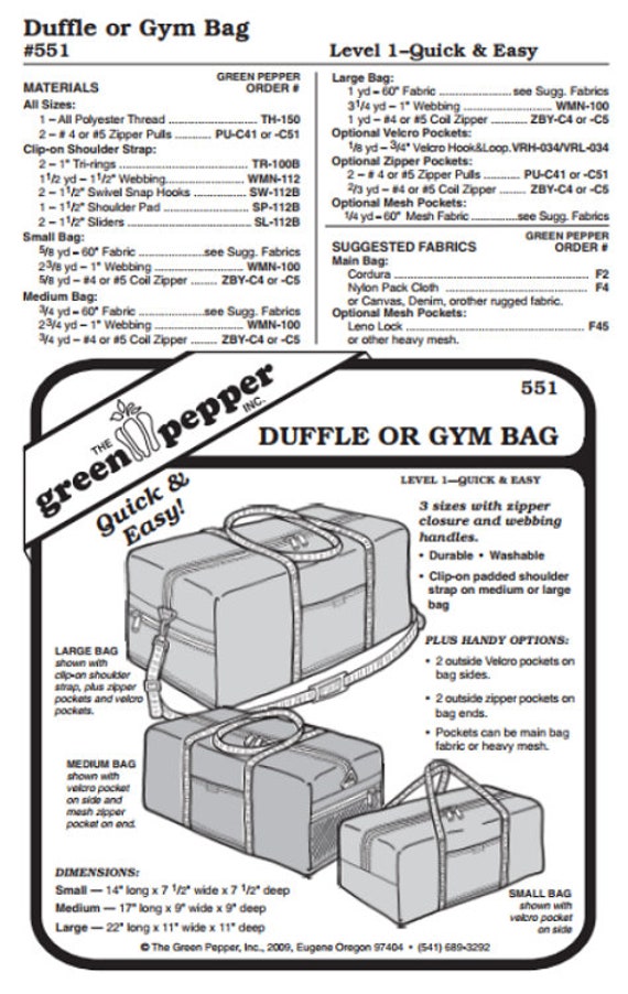 Duffle or Gym Bag Pattern - 551 - The Green Pepper Patterns Duffle or Gym Bag Pattern - 551 - The Green Pepper Patterns