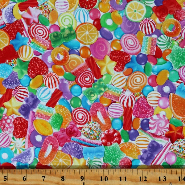 Cotton Tossed Candy Candies Sweets Treats Food Multicolor Cotton Fabric Print by the Yard (FOOD-CD1774-CANDY) D570.08