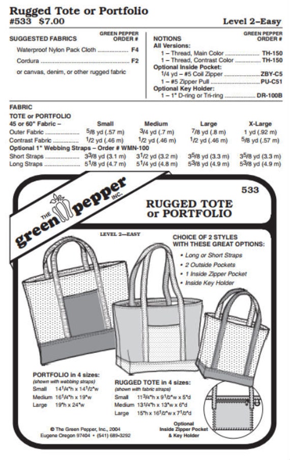 Rugged Tote & Portfolio Pattern - 533 - The Green Pepper Patterns Rugged Tote & Portfolio Pattern - 533 - The Green Pepper Patterns