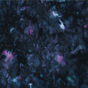 Cotton Batik Black Purple Blue Watercolors Mottled Style 44&quot; Wide Hand-Dyed Bali Batik Fabric by the Yard (839-85BLACKBERRY) D176.37