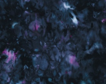 Cotton Batik Black Purple Blue Watercolors Mottled Style 44" Wide Hand-Dyed Bali Batik Fabric by the Yard (839-85BLACKBERRY) D176.37