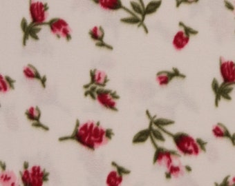 Fleece Pink Tulips/Roses on White Flowers Fleece Fabric Print By the Yard (oe375s) A346.03