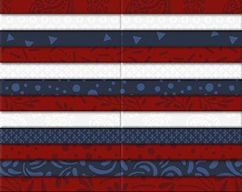 2 1/2" Strips - All American 40 Karat Gems Wilmington Prints Patriotic 2.5" Strips Roll-Up Bundle Quilter's Cotton Fabric Precuts (M203.43)
