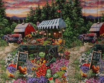 24" X 44" Panel Gardens Flowers Floral Farms Barns Fields Multicolor Cotton Fabric (PANELDG-CD2590-MULTI) D372.64 by Timeless Treasures