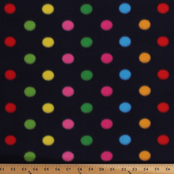 Fleece Small Dots Multi Colored Colorful Rainbow Polka Dots on Navy Blue Fleece Fabric Print by the Yard (DT-3745-MA-2) A336.18