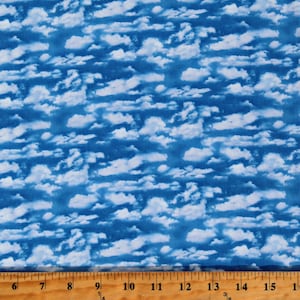 Cotton Clouds Sky Landscape Medley Blue Cotton Fabric Print by the Yard (505BLUE) D187.17