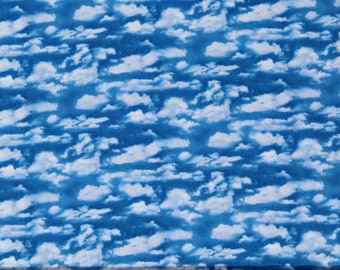 Cotton Clouds Sky Landscape Medley Blue Cotton Fabric Print by the Yard (505BLUE) D187.17