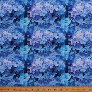 Cotton Blue Hydrangeas Flowers Floral Garden Cotton Fabric Print by the Yard (124794) D484.43