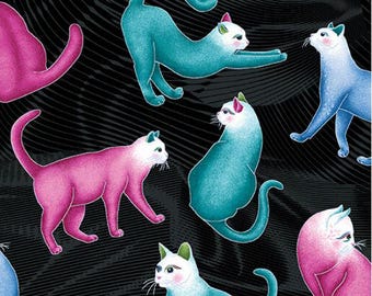 Cotton Cat's Meow Small Toss Kittens Allover Stretching Benartex Black Cotton Fabric Print by the Yard (16948P-12) D388.89