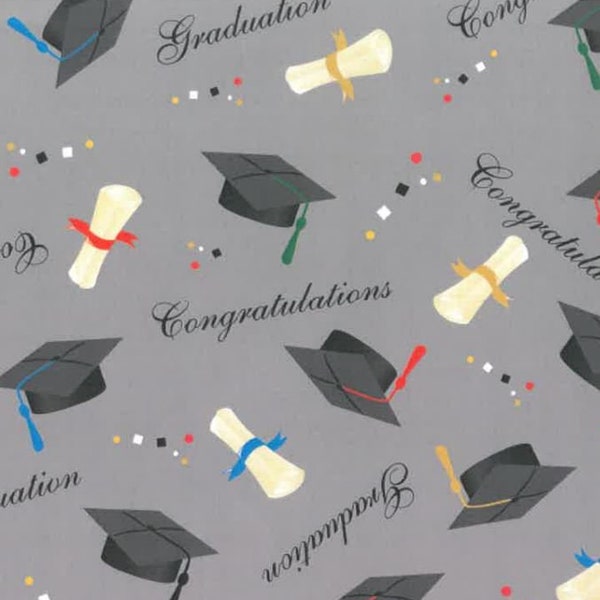 Cotton Graduate Graduation Caps Diploma Toss School Celebration Congratulations Cotton Fabric Print by the Yard (199-013) D363.41