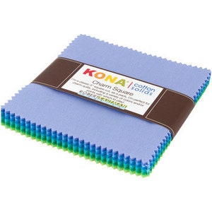 5&quot; Charm Pack Squares - Kona Cotton Solids Mermaid Shores Palette Blue Greens Summer Robert Kaufman Quilters Fabric Precuts Bundle M518.66