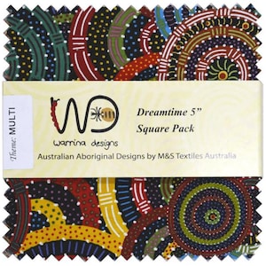 5&quot; Charm Pack - Dreamtime Multi M&S Textiles Australian Aboriginal Aborigine Squares Fabric Bundle Quilter&#39;s Cotton Precuts (M532.52)