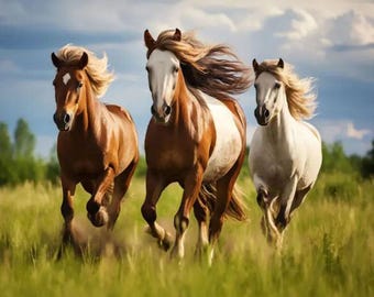 36" X 44" Panel 2024 Fall Running Free Wild Horses Stallions Herds Animals Grasses Field Mook Fabrics Brown Cotton Fabric Panel D368.73