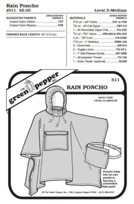 Adult’s Rain Poncho Pattern - 511 - The Green Pepper Patterns Adult’s Rain Poncho Pattern - 511 - The Green Pepper Patterns