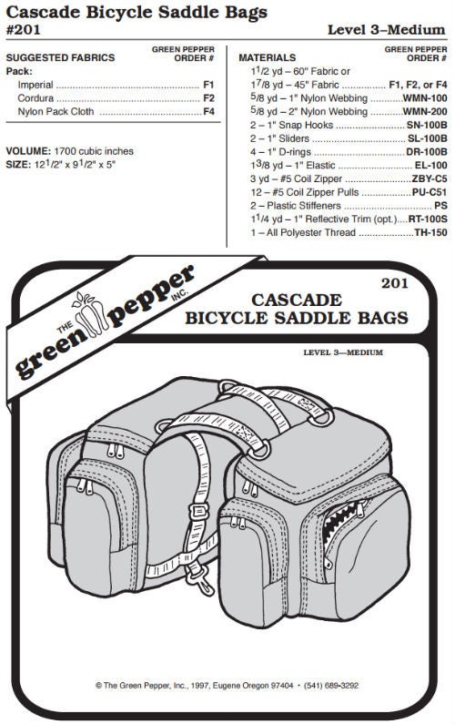 Cascade Bicycle Saddle Bag Pattern - 201 - The Green Pepper Patterns Cascade Bicycle Saddle Bag Pattern - 201 - The Green Pepper Patterns