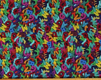 Cotton Back to School ABC Mix Letters Alphabet Characters Multicolor Cotton Fabric Print by the Yard (116640) D584.72