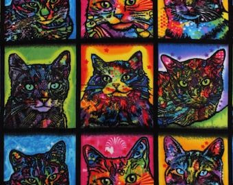 Fleece Crazy For Cats Multi-Color Cats Squares Colorful Artsy Kittens Animals Fleece Fabric Print by the Yard A338.14