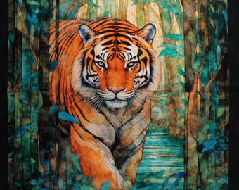 36" X 44" Panel Tiger Eye of the Tiger Animals Jungle Wild Multicolor Cotton Fabric Panel (2600-30473-X) D375.84 by Quilting Treasures