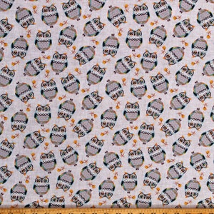 Cotton Owls Birds Autumn Thanksgiving Hello Fall Tossed Owls Taupe Cotton Fabric Print by the Yard (13008-72) D513.65