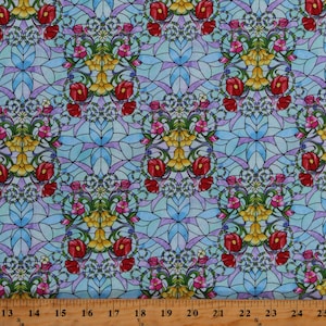 Cotton Fancy Glass Stained Glass Cathedral Windows Painted Art Glass Designs Multicolor Cotton Fabric Print by the Yard (B-2921-70) D387.41