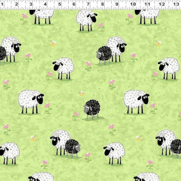 Cotton Lal the Lamb Susybee Sheep Lambs Grass Graze Flowers Spring Clothworks Cotton Fabric Print by the Yard (SB20049-830) D370.99