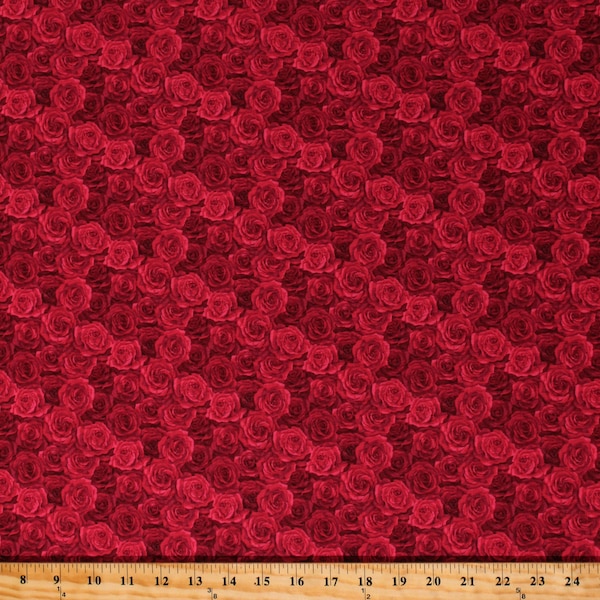 Cotton Red Roses Flowers Floral Summer Garden Valentines Day Cotton Fabric Print by the Yard (TP-2321-R) D379.54