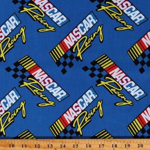 Cotton Retro Nascar Racing Logos Auto Racing Sports Blue Cotton Fabric Print by the Yard D668.73 Officially Licensed David Textiles