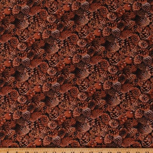 Cotton Pinecones Trees Bark Christmas Landscape Medley Brown Cotton Fabric Print by the Yard (454BROWN) D514.41