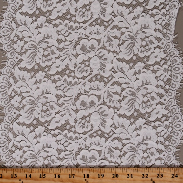 Double-Edge Scallop Floral & Leaf Off-White 13.5" Wide Lace Trim Fabric by the Yard (M407.09)