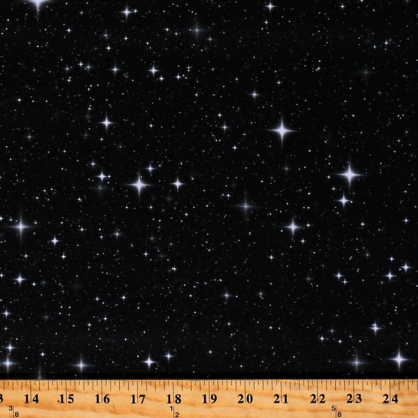 Tela de algodón negra con estampado de estrellas, cielo nocturno, galaxia, espacio exterior, ciencia ficción, galaxias distantes (4SCI-1)