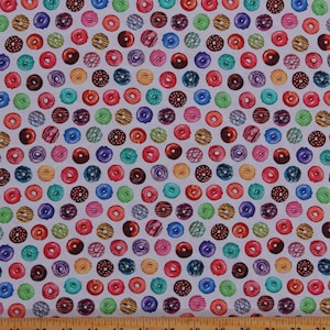 Cotton Donuts Doughnuts Desserts Bakery Treats Sweets Sweet Tooth White Cotton Fabric Print by the Yard (SRKD-20629-205MULTI) D566.93