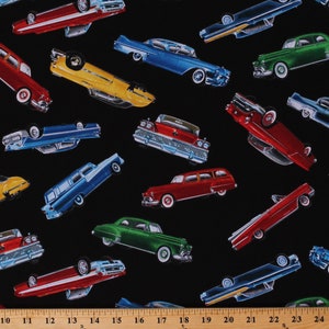Cotton Classic Cars Antique Vintage Vehicles Automobiles on Black Cotton Fabric Print by the Yard (CAR-C7983-BLACK) D771.56