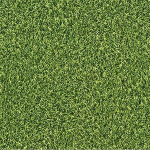 May include: A close-up of a fabric with a vibrant green grass pattern. The fabric has a textured appearance, with individual blades of grass visible. The color is a bright, natural green, creating a realistic lawn effect.