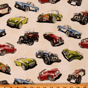 Cotton Classic Cars Retro Vintage Automobiles Classic Cruisers Cream Cotton Fabric Print by the Yard D656.01 Robert Kaufman