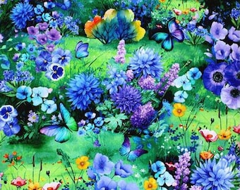 24" X 44" Panel Meadow Wild Floral Flowers Fields Spring Blooms Timeless Treasures Multicolor Cotton Fabric Panel D135.08