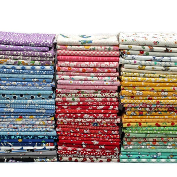 10 Fat Quarters - 1930's -1950's Reproduction Feed Sack Small Floral Depression Era Vintage-look Flowers Assorted Fat Quarter Bundle M229.02