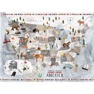 31.5" X 44" Panel United States of America Panel USA East to West Travel Maps Multicolor Cotton Fabric Panel (DDC9683-GRAY-D) D479.63