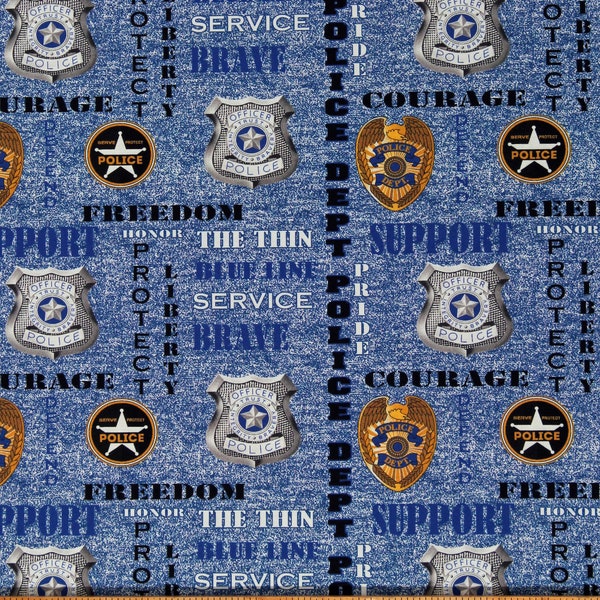 Cotton Police Department Support Officers Cops Words Millitary Prints Blue Cotton Fabric Print by the Yard (1181-PD-DENIM) D562.42