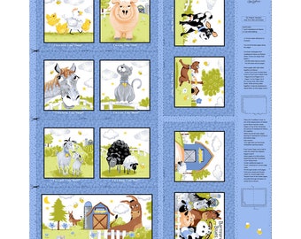 36" X 44" Panel Barnyard Blues Children's Soft Book Farm Animals Kids Cotton Fabric Panel (SB20414-760-DENIM) D368.69 Clothworks