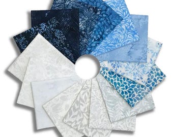 Fat Quarter Bundle - Batiks Into The Snow Hoffman California Fabrics Christmas Winter Holidays Quilter's Cotton 14 Fat Quarters (M219.03)